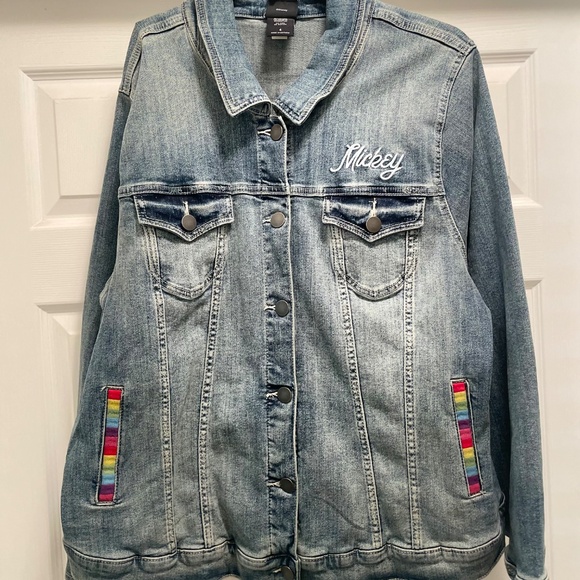 Torrid Disney Mickey Mouse Rainbow Denim Jacket - Medium Wash - Picture 4 of 7